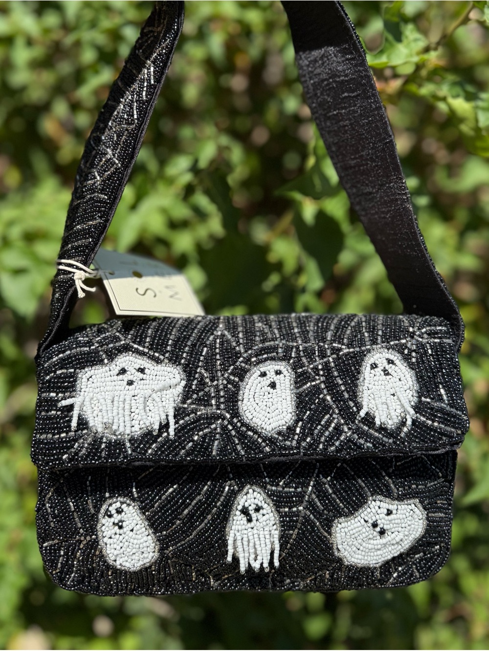 NWT Sol and Mer Ghost Spiderweb Halloween Spooky Fall Beaded Shoulder Bag